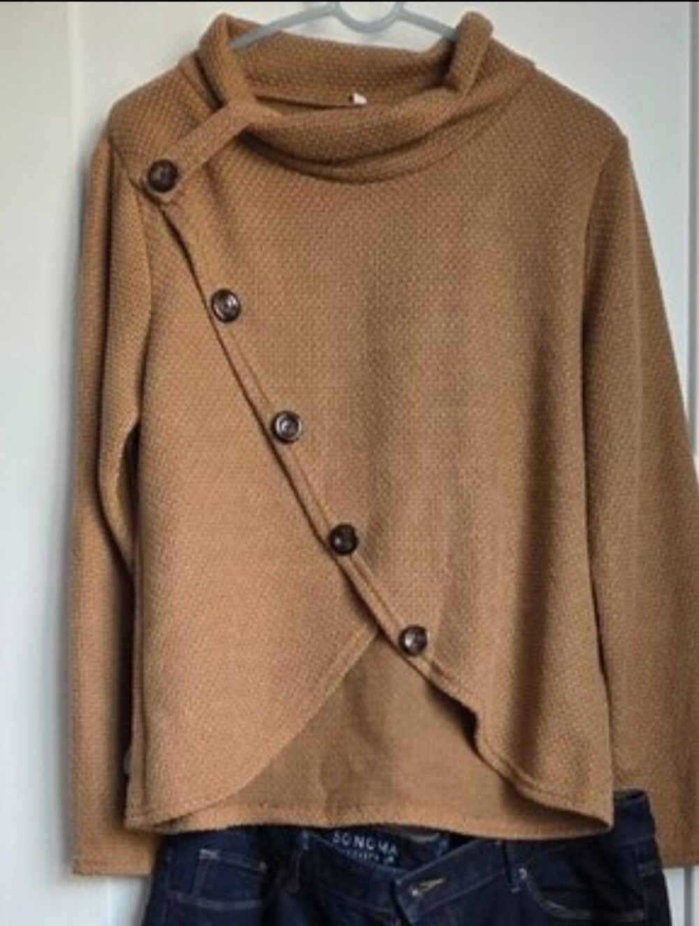 0029.  Asymetrical Tan Sweater